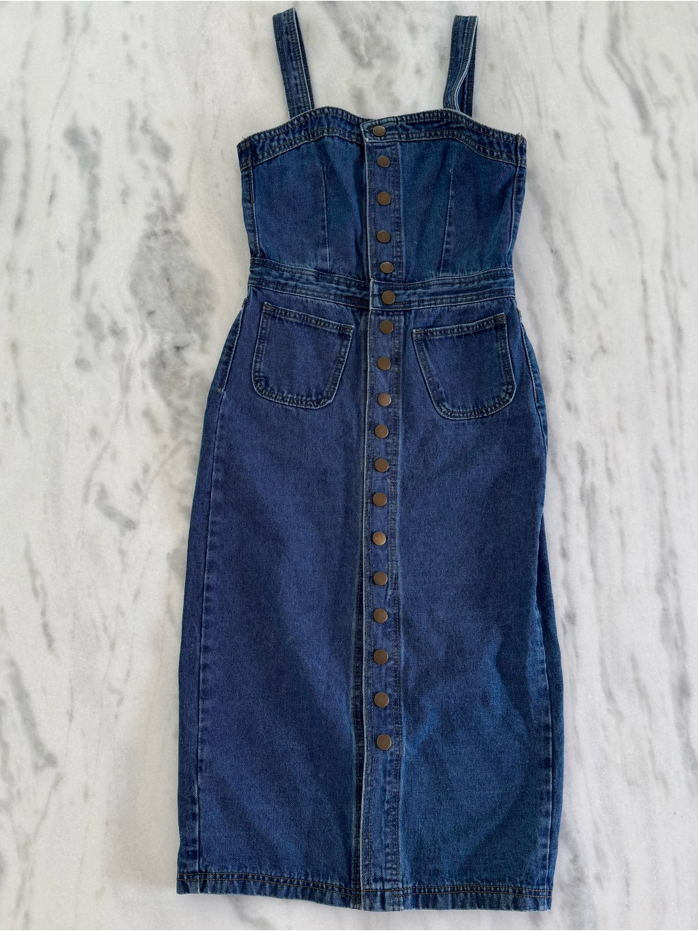 Denim Button-Front Midi Dress - Blue